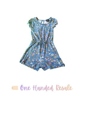 💐 Picapino Girls Blue Floral Short Sleeve Romper 24M
